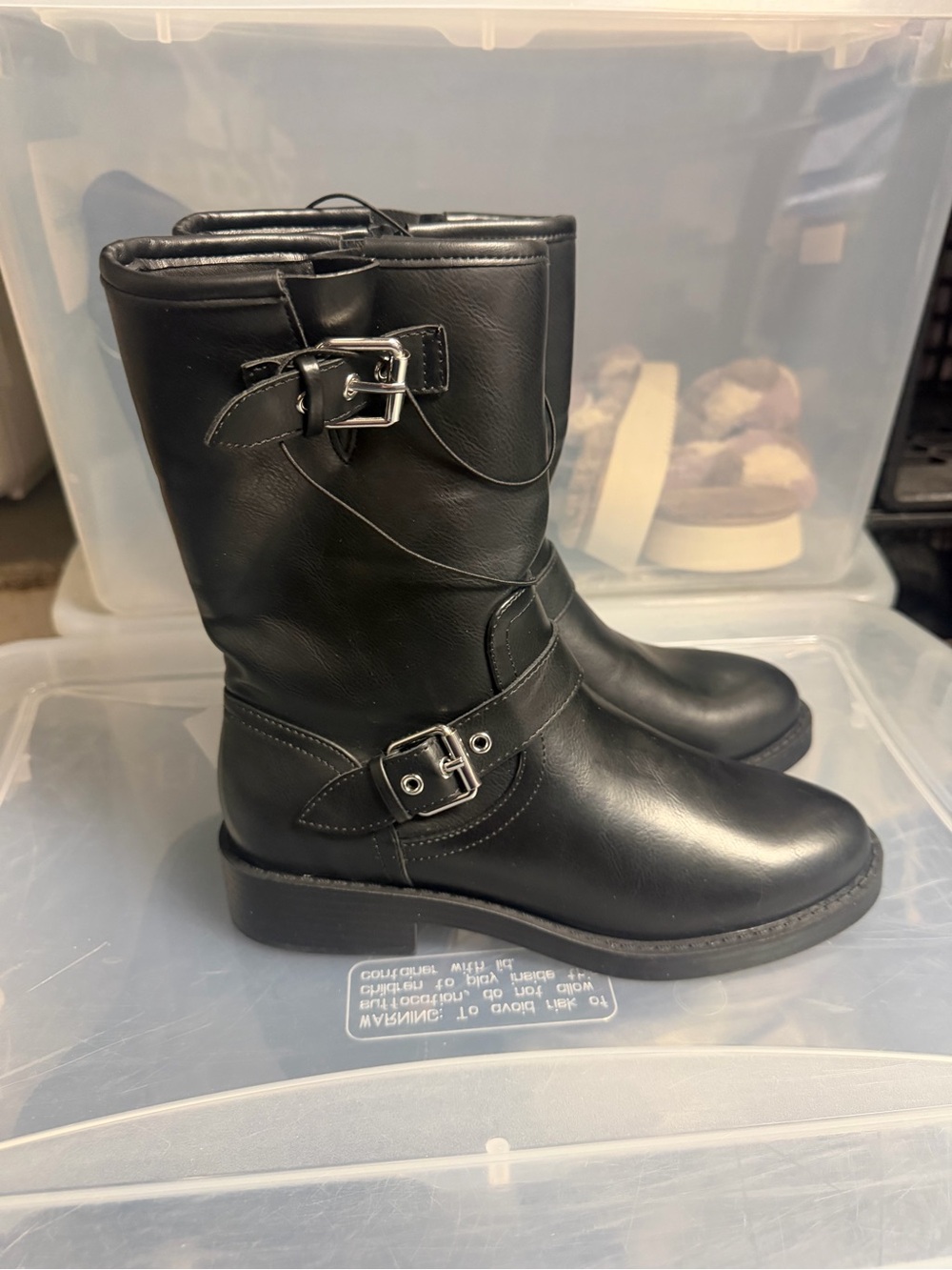 Dv by Dolce Vita Women’s Double Buckle Moto Boots Black PU Leather Size 7 M